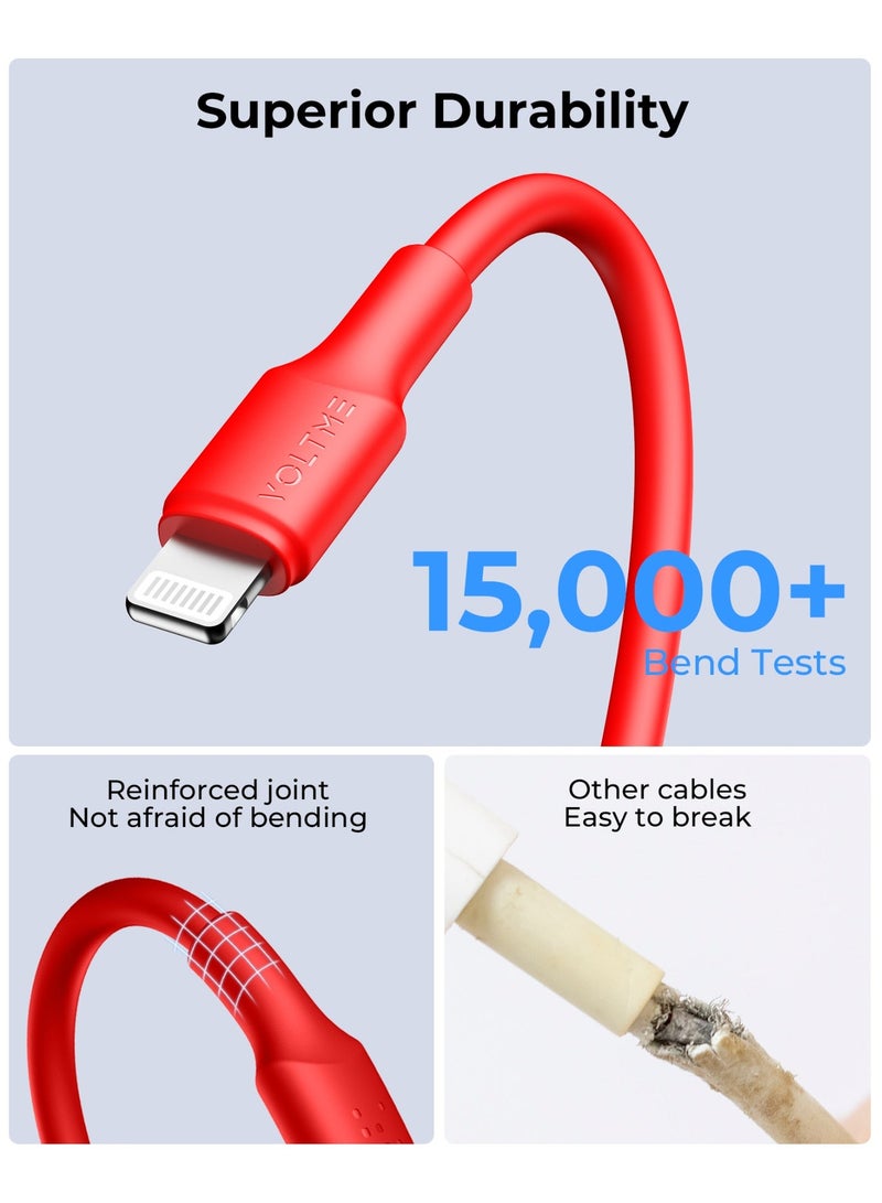 VOLTME iPhone Charging Cable Type-C to Lightning (1.2 meters), Fast Charging USB-C to Lightning Cable, 30W Power Delivery, High-Speed Data Transfer, Durable and Tangle-Free, Compatible with iPhone 14/14 Pro/14 Plus/14 Pro Max, iPhone 13/13 Pro/13 Pro Max/13 Mini, iPhone 12/12 Pro/11/XS/XR/8/8 Plus, iPad Pro, iPad Air, AirPods – Red - Image 2